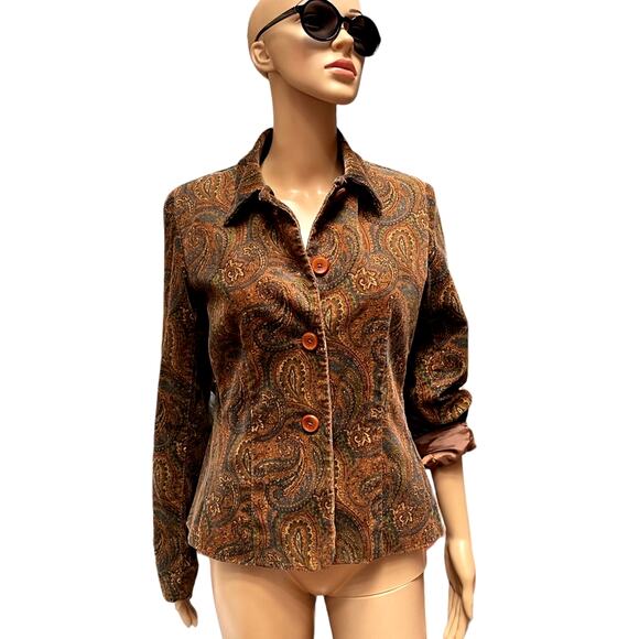 Jones New York Signature Blazer Jacket Womens 6 Brown Paisley Corduroy Button Up - Picture 1 of 12
